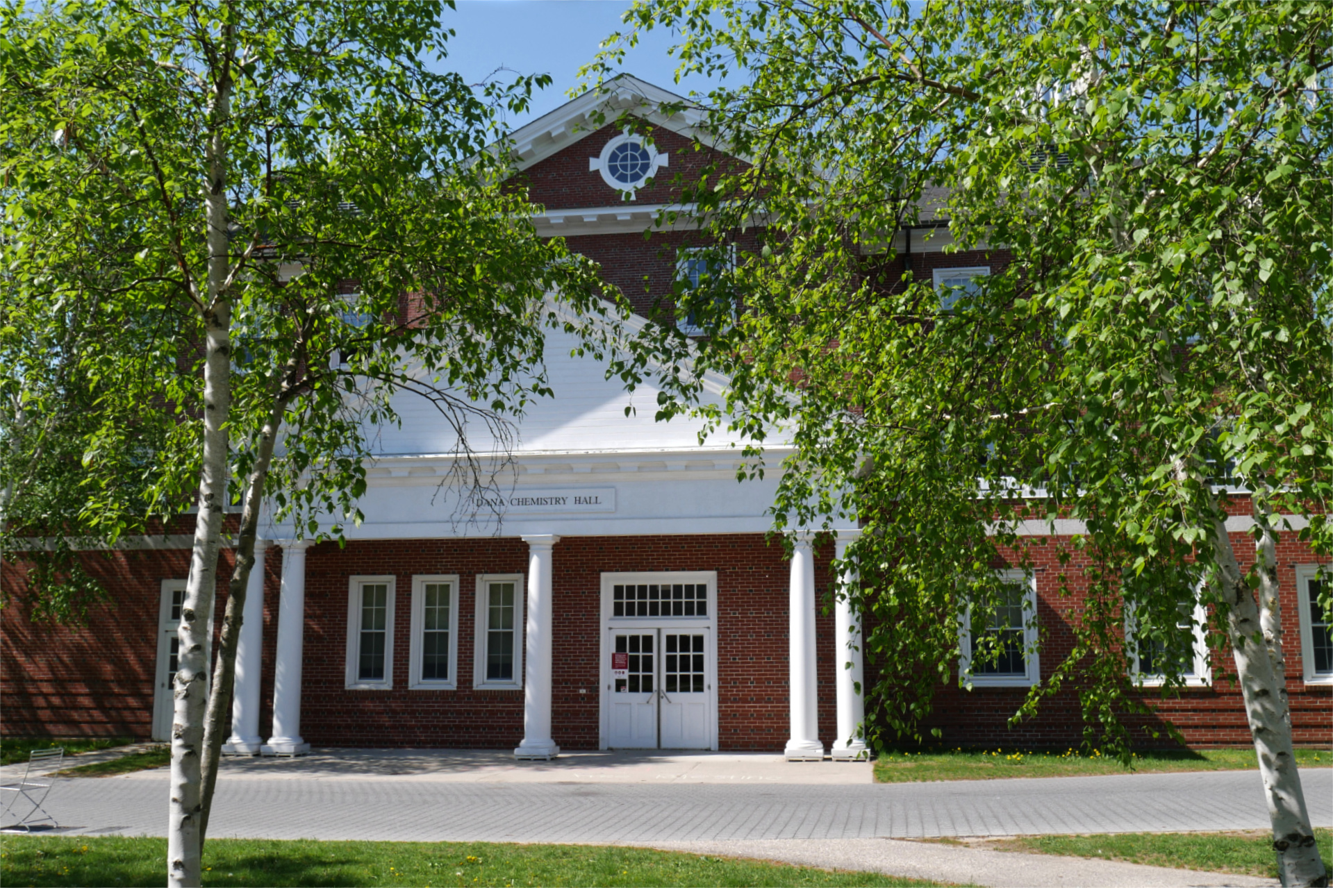 Dana Chemistry Hall, along with the section of Alumni Walk that fronts on it, will be closed for renovation for a year starting around the end of June. (Doug Hubley/Bates College)