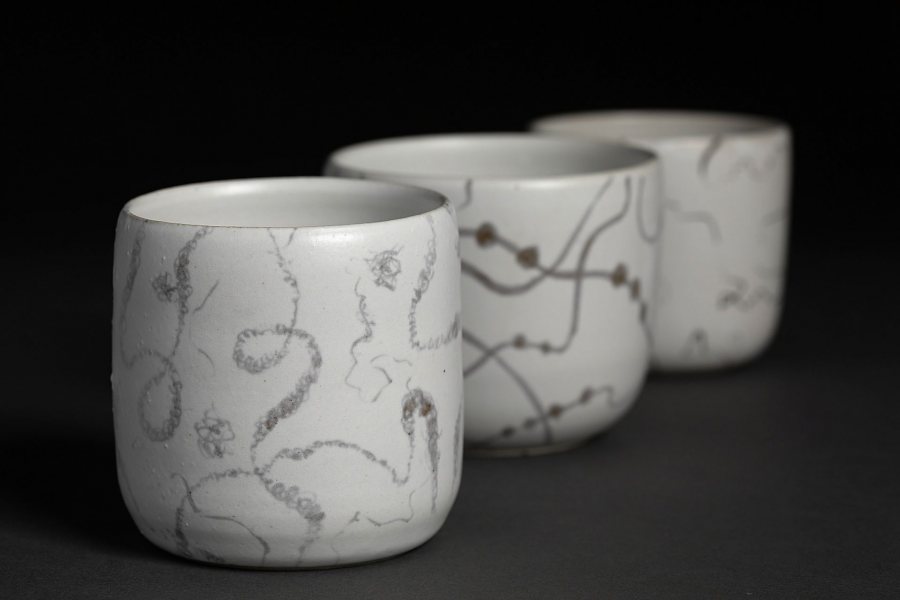 Christopher Barker, 3 Stoneware Cups, 2021, stoneware, 3 x 3 x 3 inches each.