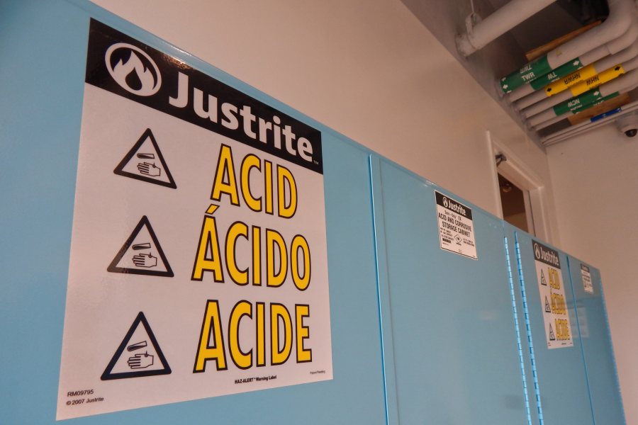 Acid lockers on the Bonney Center's first floor. (Doug Hubley/Bates College)