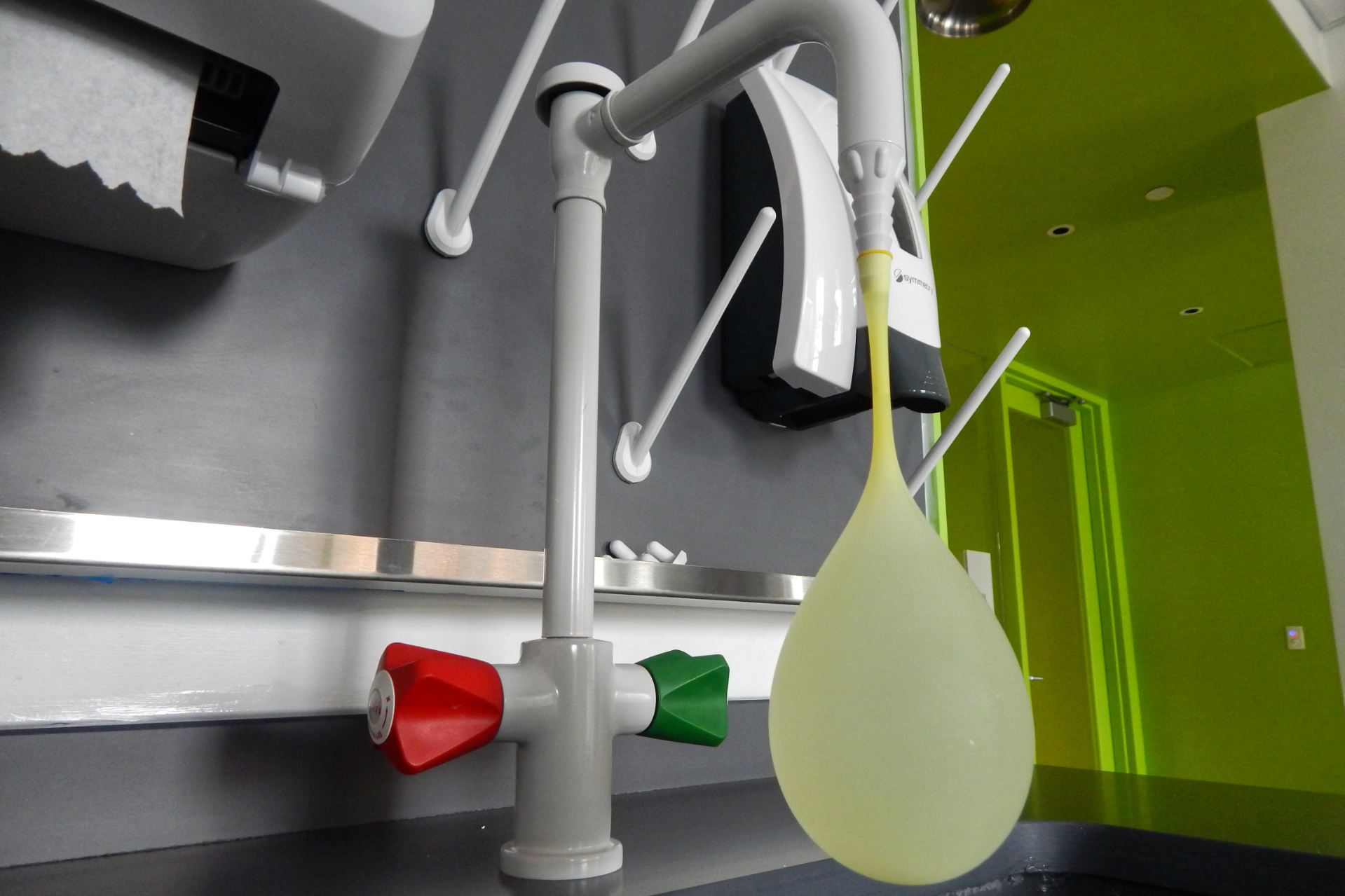 A lab faucet undergoes a balloon test (and that's all we know about that). (Doug Hubley/Bates College)