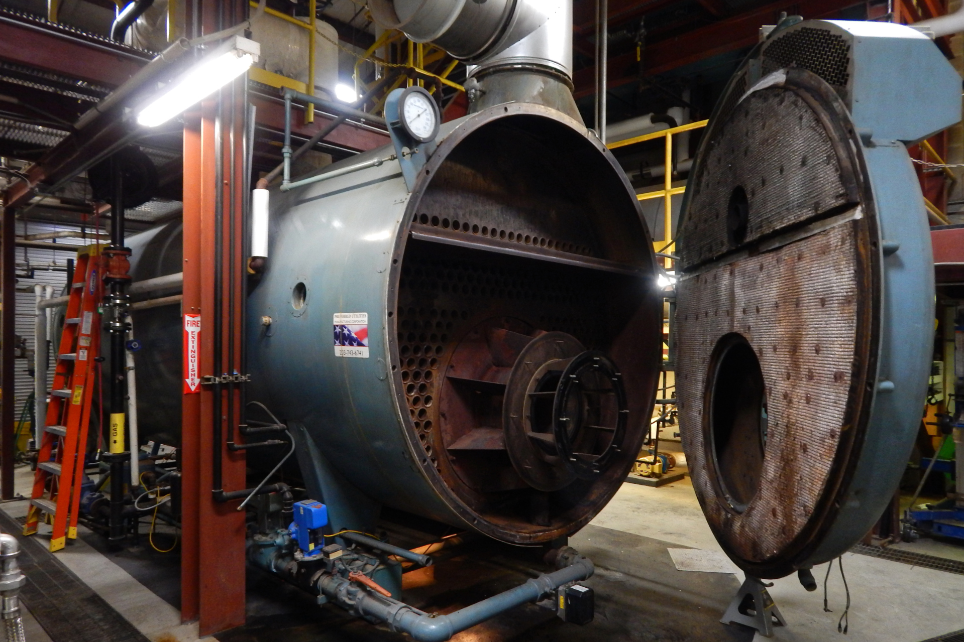 The campus steam plant's Boiler No. 3 will soon be equipped to burn a waste vegetable oil product called LR-100. (Doug Hubley/Bates College)