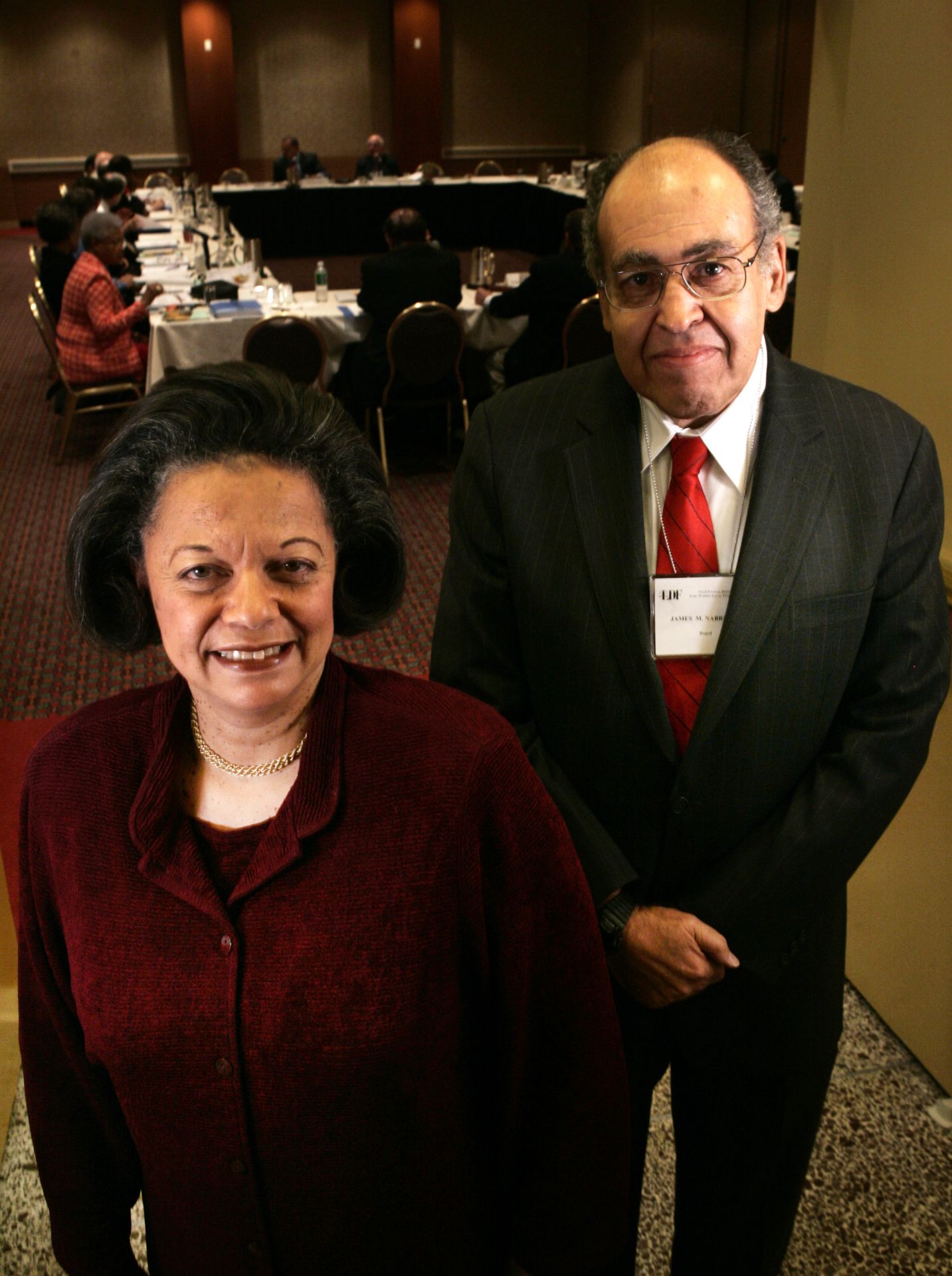 New York City, 9:47 a.m. , Nov. 3, 2005

DUAL OF LAW At a Manhattan hotel, NAACP Legal Defense Fund board secretary James M. Nabrit III '52 and fellow board member Karen Hastie Williams '66 take a quick break from the group's annual meeting. Nabrit is a former LDF litigator who argued numerous important civil rights cases before the U.S. Supreme Court; Williams is a retired partner in the Washington law firm of Crowell & Moring LLP.  Photo by Michael Appleton for Bates College

From the Winter 2006 issue of Bates Magazine photo essay capturing Bates people around the world photographed at the same moment on the same day: 9:47 a.m. Eastern Time (or 14:47 Greenwich Mean Time, if you wish) on Nov. 3, 2005.