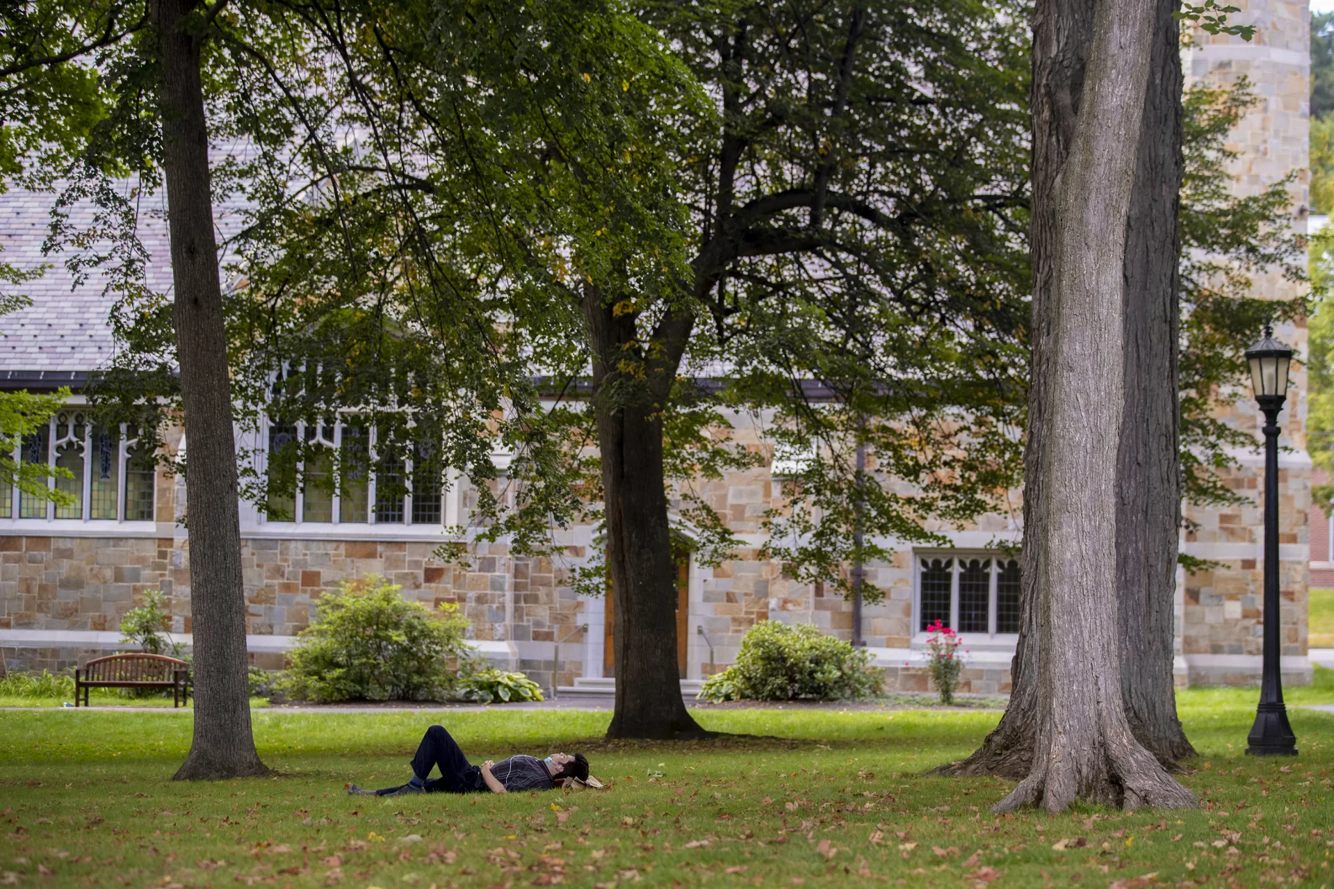 Phyllis Graber Jensen/Bates College

Aidan Richman
‘24 listens to music on the Historic Quad near the Peter J. Gomes Chapel

“Afternoon raga Bhimpalas”I as performed by Pandit Nikhil Banerjee.

“Always just listening to music. I like to keep it a workfree zone.”

He doesn’t like to work outside.