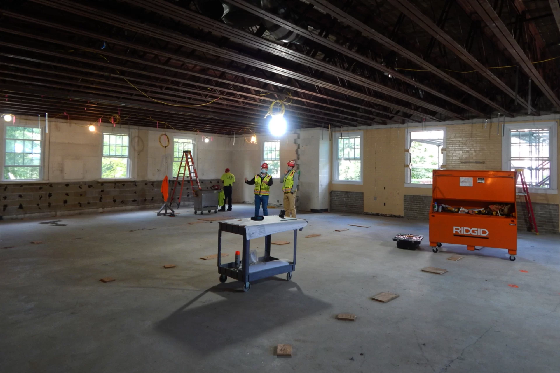 Formerly a lab, this expanse on Dana's second floor will be divided between two large, light-filled classrooms. (Doug Hubley/Bates College)