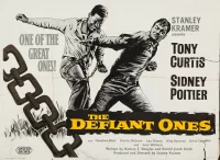 The poster for the 1959 interracial buddy film "The Defiant Ones" starring Sidney Poitier and Tony Curtis.