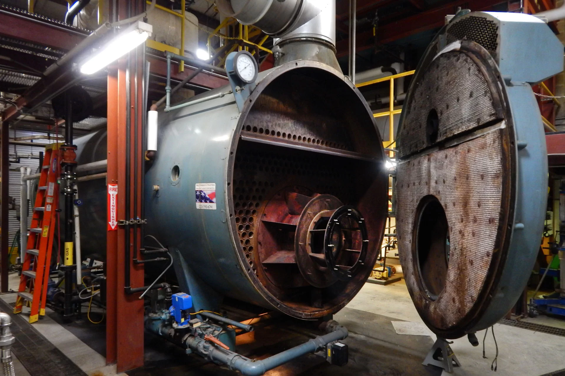 The campus steam plant's Boiler No. 3 will soon be equipped to burn a waste vegetable oil product called LR-100. (Doug Hubley/Bates College)