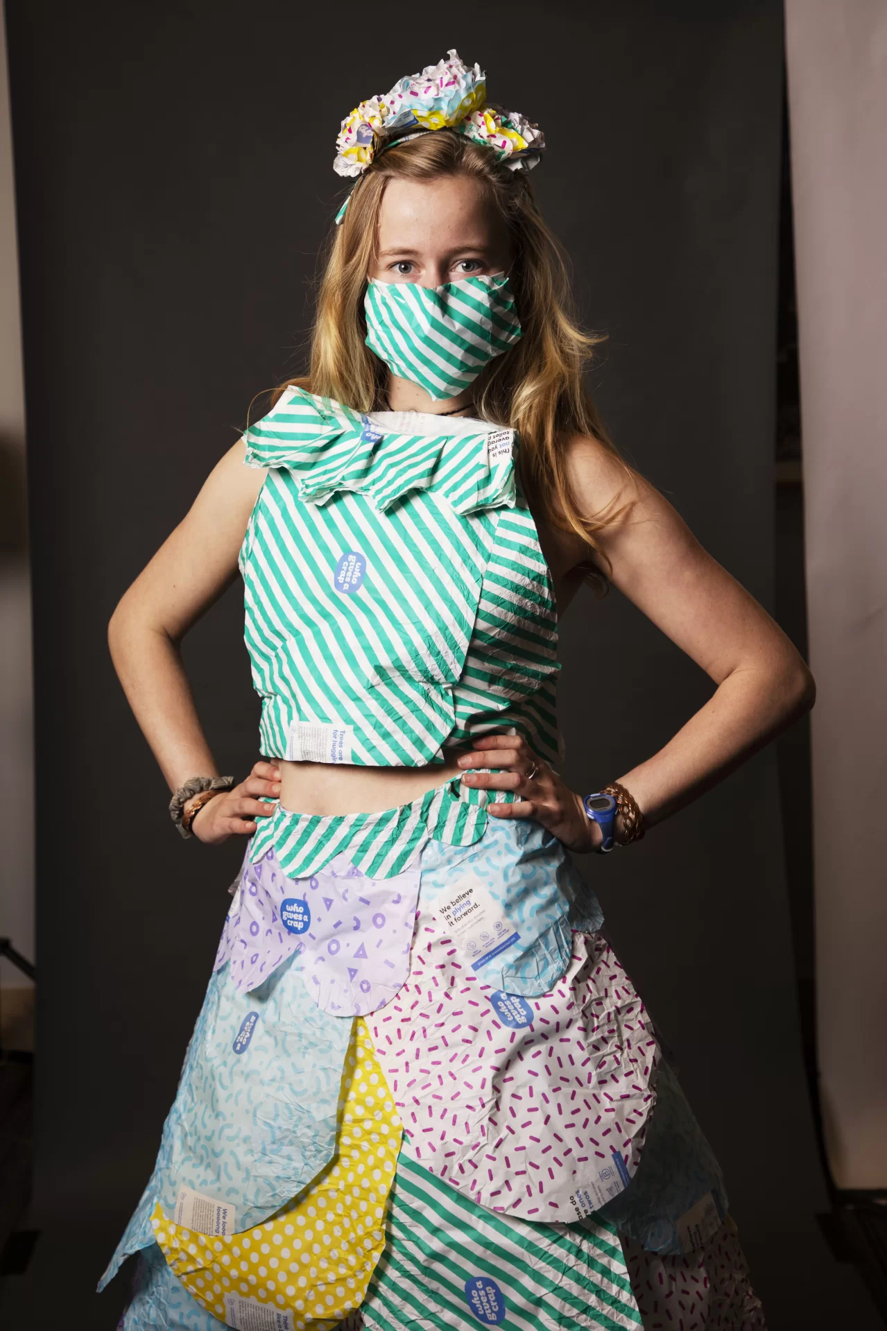 Essie Martin ‘22 of Newcastle, Maine, poses for portraits created for this years Trashion Show on November 15, 2021.