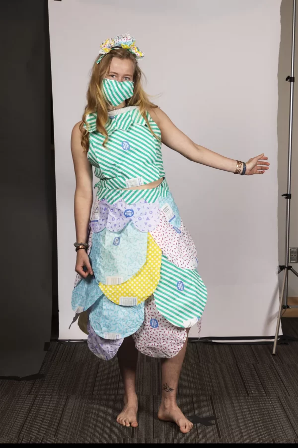 Essie Martin ‘22 of Newcastle, Maine, poses for portraits created for this years Trashion Show on November 15, 2021.
