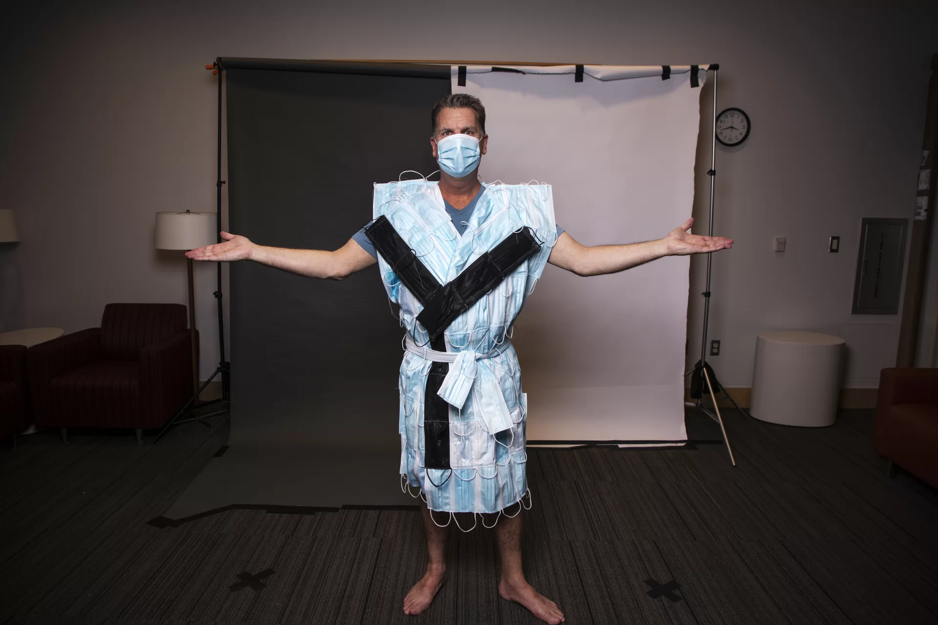 Kirk Read, Professor of French and Francophone Studies, poses for portraits dressed in attire created for this years Trashion Show on November 12, 2021.