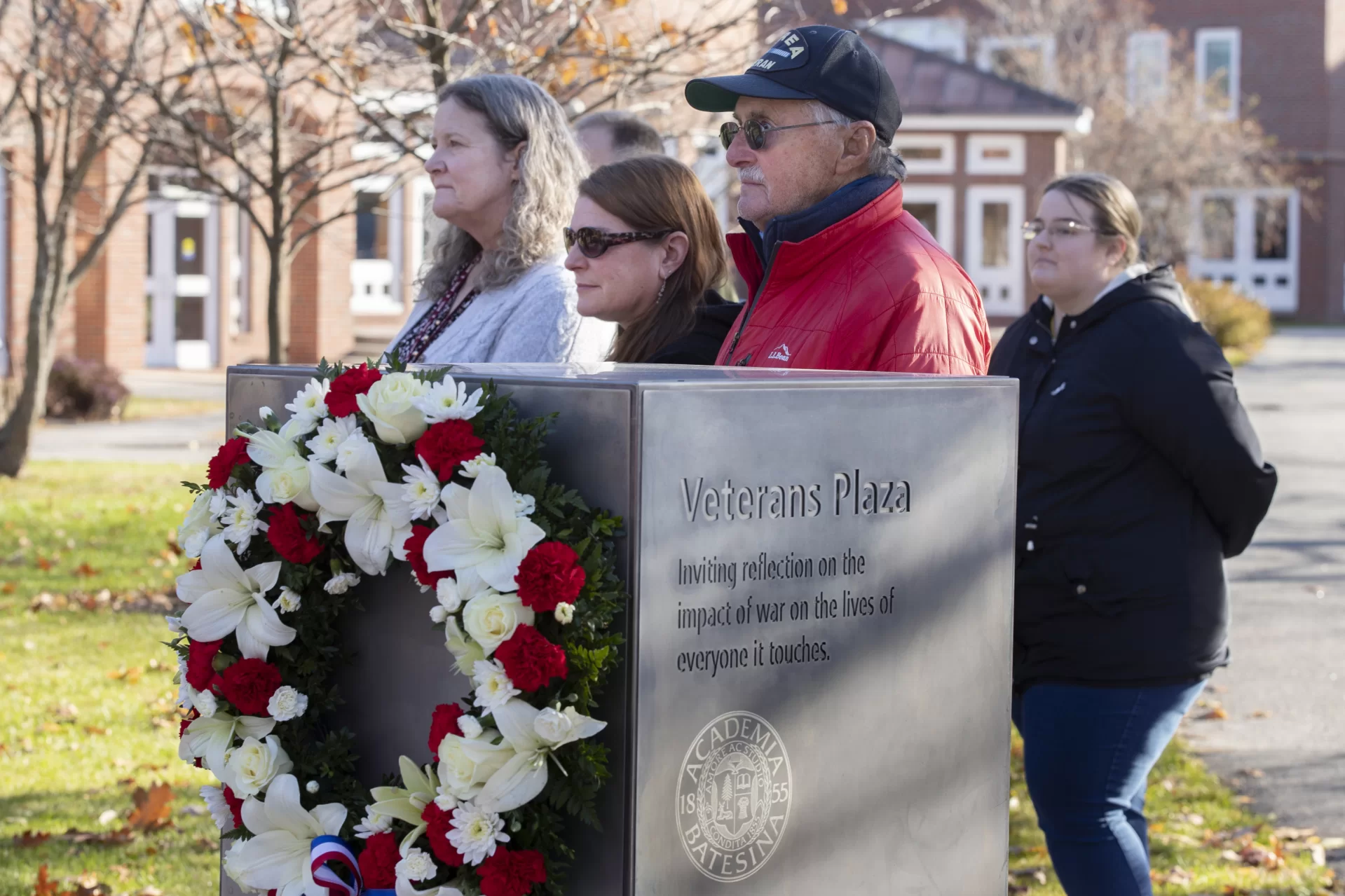 Veterans Day Ceremony at the Veterans Plaza
Brittany provided the following program outline:
Welcoming Remarks: Brittany
Opening Prayer: Brittany
Taps: Julie Jesurum ’22, a biochemistry major from Weston, Mass., plays on trumpet
Poem for Safety- Tyler Shambaugh '22
Invitation to lay a stone
Begin ritual by laying a stone for each branch in the armed forces
*Moment of Silence*
Poem for Peace- Frances White '22
Benediction-Raymond