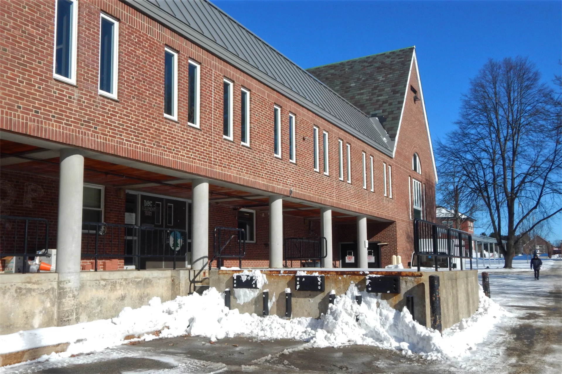 The former Dining Services loading dock and surrounding area will be beautified and converted into an ADA-compliant entrance in the 2022–23 renovation of Chase Hall. (Doug Hubley/Bates College)