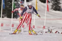 USA?s Nancy Fiddler, of Crowley Lake, Calif., front, is on her way to 29th place in the XVI Winter Olympic women?s 30km freestyle cross-country event in Les Saisies, France on Friday, Feb. 21, 1992, followed by Canada?s , who finished 33rd. (AP Photo/Tom Smart)