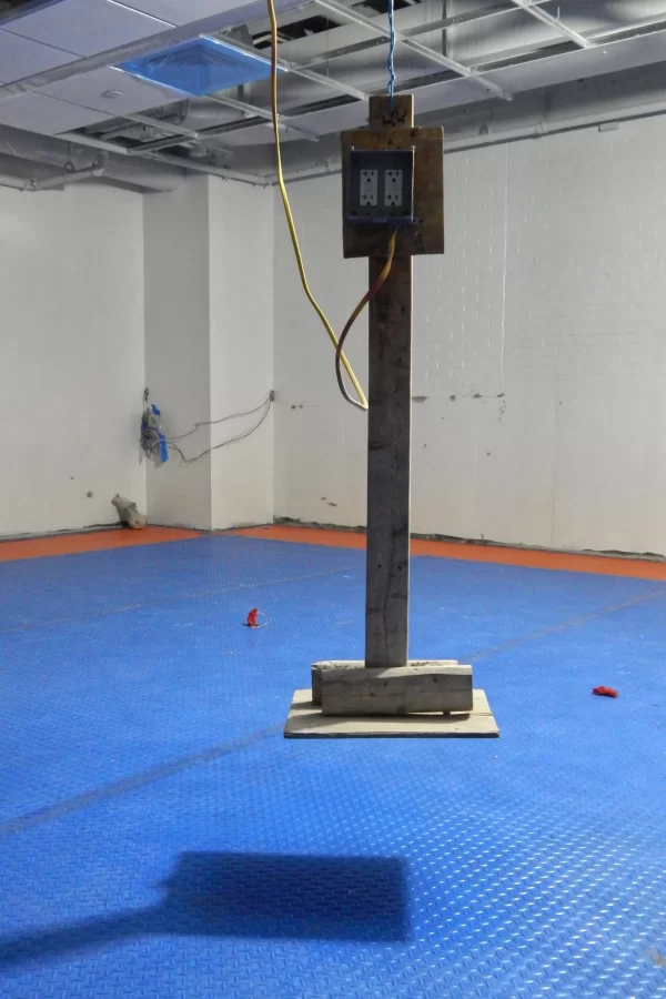 Suspended power in a first-floor classroom. (Doug Hubley/Bates College)