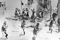 Klansmen ride against the army of occupation in this scene from D.W. Griffith's "Birth of a Nation" filmed in Hollywood, Calif., in 1914. The film was based on Thomas Dixon's "The Clansman," a novel and play set in the American Civil War. The film is said to promote white supremacy. (AP Photo)