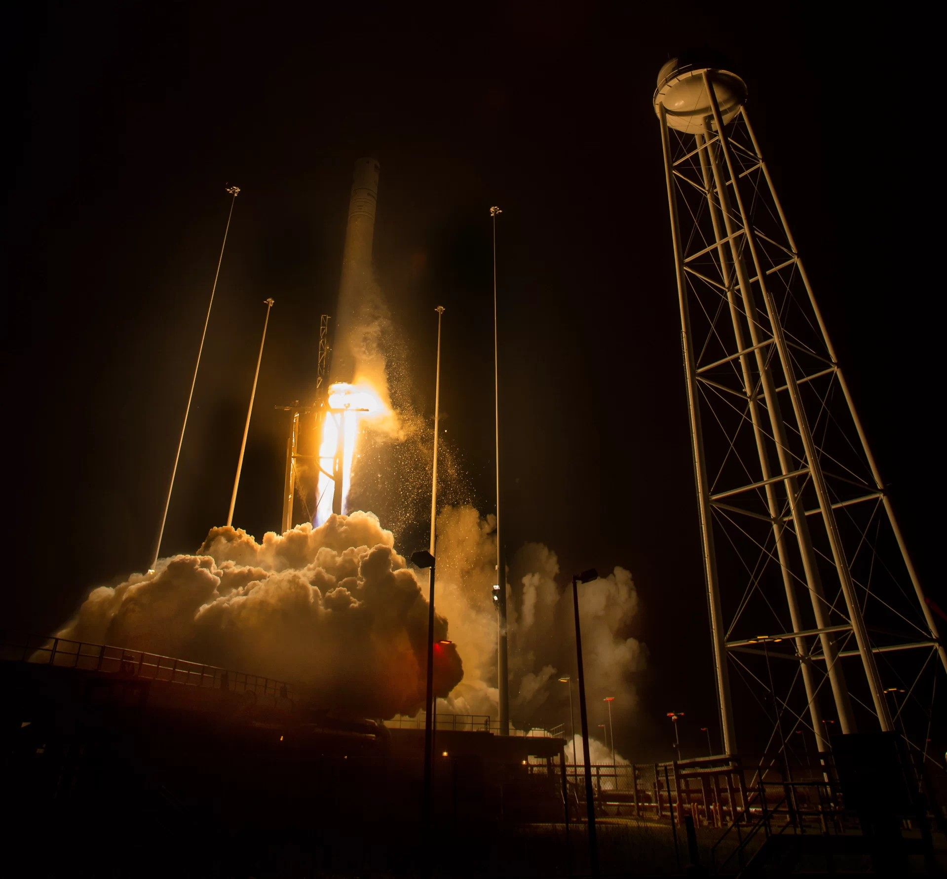 The Orbital ATK Antares rocket, with the Cygnus spacecraft onboard, launches from Pad-0A, Monday, May 21, 2018 at NASA's Wallops Flight Facility in Virginia. Orbital ATK’s ninth contracted cargo resupply mission with NASA to the International Space Station will deliver approximately 7,400 pounds of science and research, crew supplies and vehicle hardware to the orbital laboratory and its crew. Photo Credit: (NASA/Aubrey Gemignani)