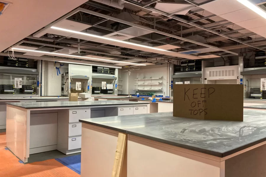 Newly installed lab benches in Dana 119. (Doug Hubley/Bates College)