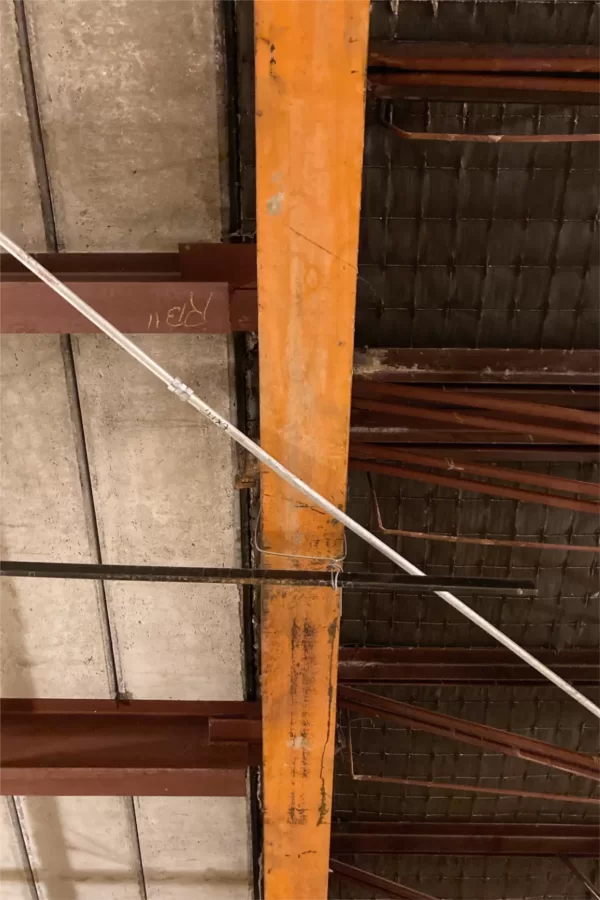 Seen from below in Chase Hall are two different techniques for supporting concrete slabs. (Doug Hubley/Bates College)