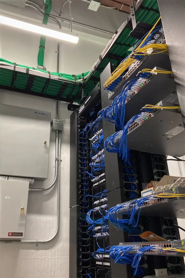 The main IT closet in Dana Hall. (Doug Hubley/Bates College)