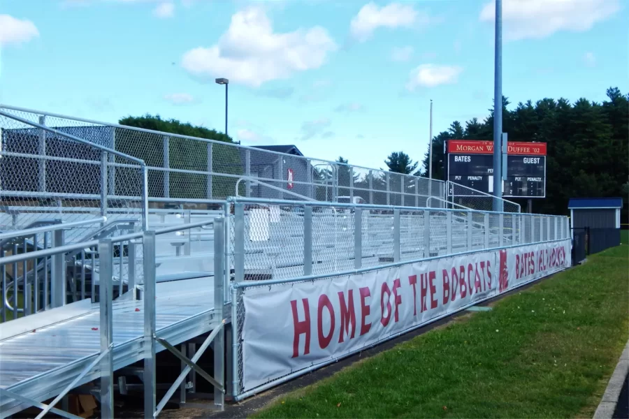 The new bleachers at the Campus Avenue Field. (Doug Hubley/Bates College)
