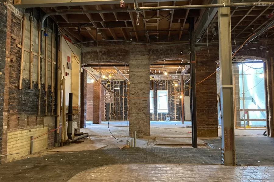 If you came up to Chase Hall's first floor from the ground level last week, this view of the lobby is what greeted you. (Doug Hubley/Bates College)