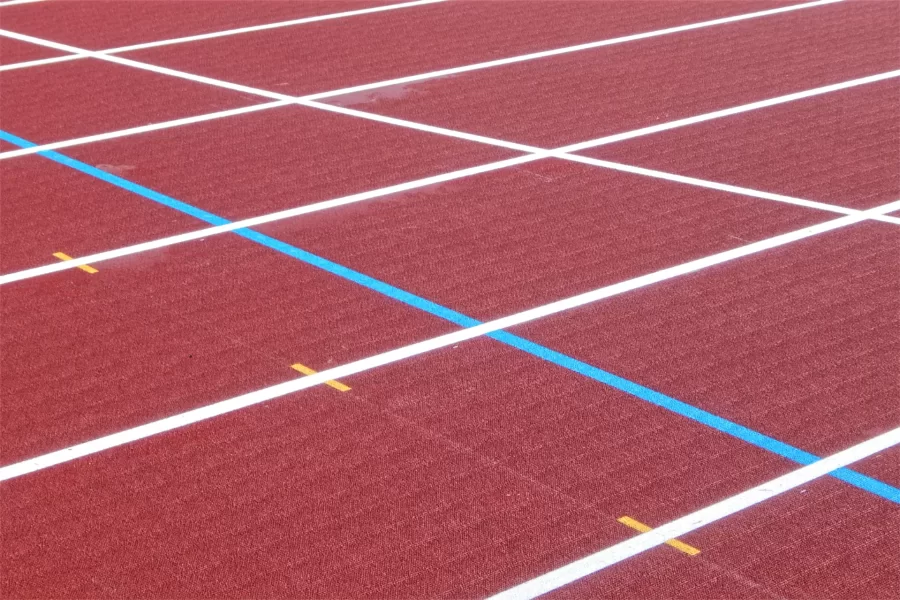 An oblique camera angle turns the Russell Street Track surface into diamonds. (Doug Hubley/Bates College)