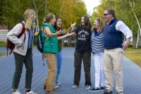 Back to Bates Weekend on Friday, Sept. 30, 2022.Back to Bates Family Weekend 2022 has begun!Lily Ritch ’25 of Cincinnati introduces her parents Wendy and Andrew to friends Haley Wilkins ’25, Naomi Lynch ’25, and Becky Philips ’25 on Alumni Walk earlier this afternoon.During the weekend, Bates invites family members of current Bates students to experience life on campus, visit with their student, and enjoy the wonders of fall in Maine.