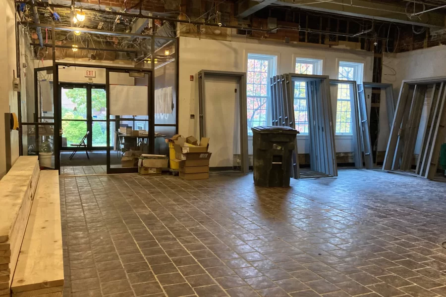 Shown is the Chase entrance into the courtyard shared with Carnegie Science. (Doug Hubley/Bates College)