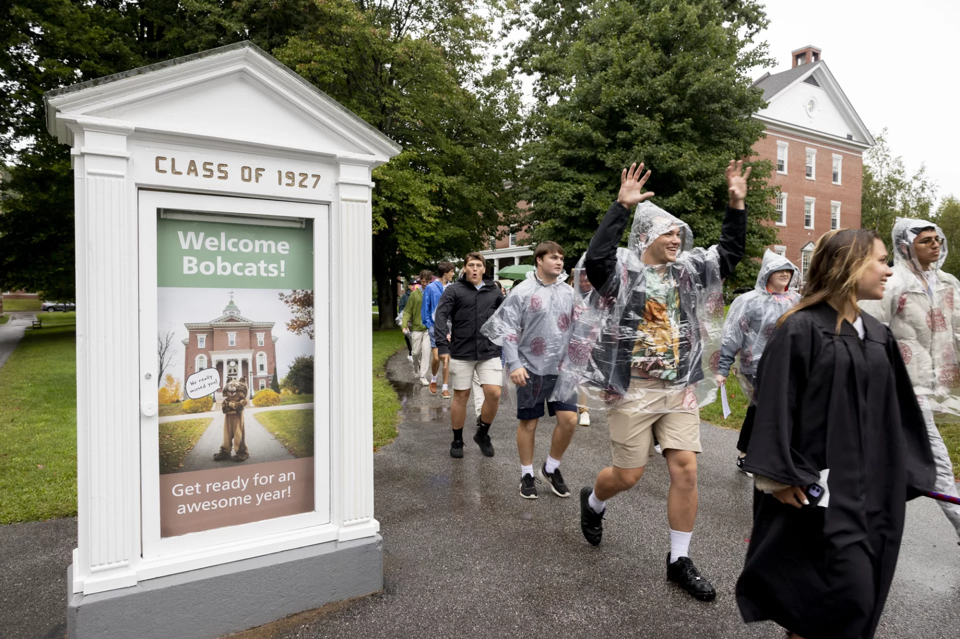 Convocation is the academic ceremony marking the start of the new year.This morning, the new Bates students went from Alumni Walk to the Historic Quad, where they passed before Hathorn Hall — cheered by members of the women’s soccer team — and then down the walkway to their seats in front of Coram Library.Swipe left for images from today’s Convocation.Their path got them to the right place at the right time. But don’t always let paths determine your route through life, said Professor of Economics Daniel Riera-Crichton, today’s Convocation speaker.His advice to the newest Bates students: Try to step off what you think is the “right” route as you go through Bates. “Caminante, son tus huellas el camino y nada más; Caminante, no hay camino, se hace camino al andar,” Riera-Crichton said, quoting his favorite poet, Antonio Machado, from his Spanish homeland. Translated to English: “Traveler, your footprints are the only road, nothing else; Traveler, there is no road, you make your own path as you walk.”“Machado, probably referring to life itself, told us that there is no predefined path ahead of us, but just the one we weave ourselves with our choices. “This, I believe, also applies to the spirit of a liberal arts education,” Riera-Crichton said.Also speaking to the new class this morning were President Clayton Spencer; Student Government co-presidents Ali Manning ’23 of Sydney, Australia, and Kush Sharma ’23 of Kush Sharma of New Delhi, India; and the Rev. Brittany A. Longsdorf, the college’s multifaith chaplain, who offered the ceremony’s benediction.Afterward, Longsdorf and Associate Multifaith Chaplain Raymond Clothier led the annual gathering honoring the memory of Bates people who have died during the year past. Held in Gomes Chapel, it concluded as attendees walked outside and each poured cups of water from Lake Andrews onto the roots of a newly planted sapling, a maple. The ritual, said Clothier, honors the unending cycle of “dying, embodying memory, and nurturing new life.”