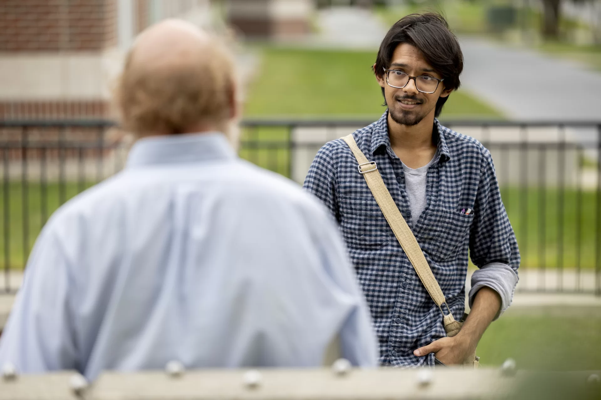 Campus on the afternoon of Sept. 13, 2022.

Verified
“It’s the other way around. He’s the teacher, and I’m learning from him.”

— Associate Professor of English Sanford Freedman, in response to the question “Are you his adviser?”

Freedman and Pico Banerjee ’23 of Morristown, N.J., spoke on the stairway between Pettengill and Lane halls.

Banerjee’s pursuing a yearlong honors thesis on anti-fascist thought and writing from between World War I and World War II under Freedman’s supervision.