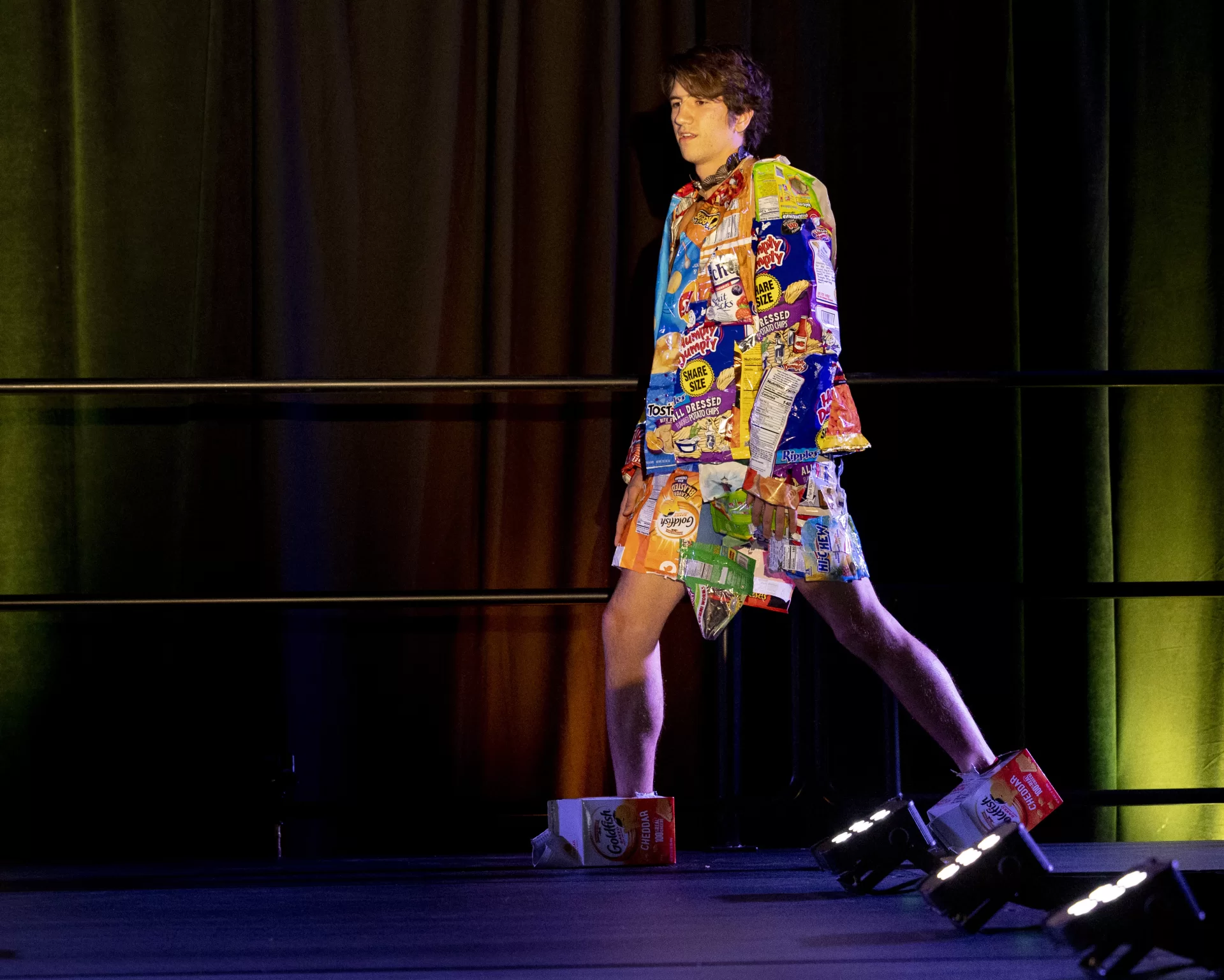 The annual Trashion Show, a fully in-person event for the first time since 209, was held on Nov. 16, 2022, in the Gray Athletic Building. (Phylllis Graber Jensen/Bates College)