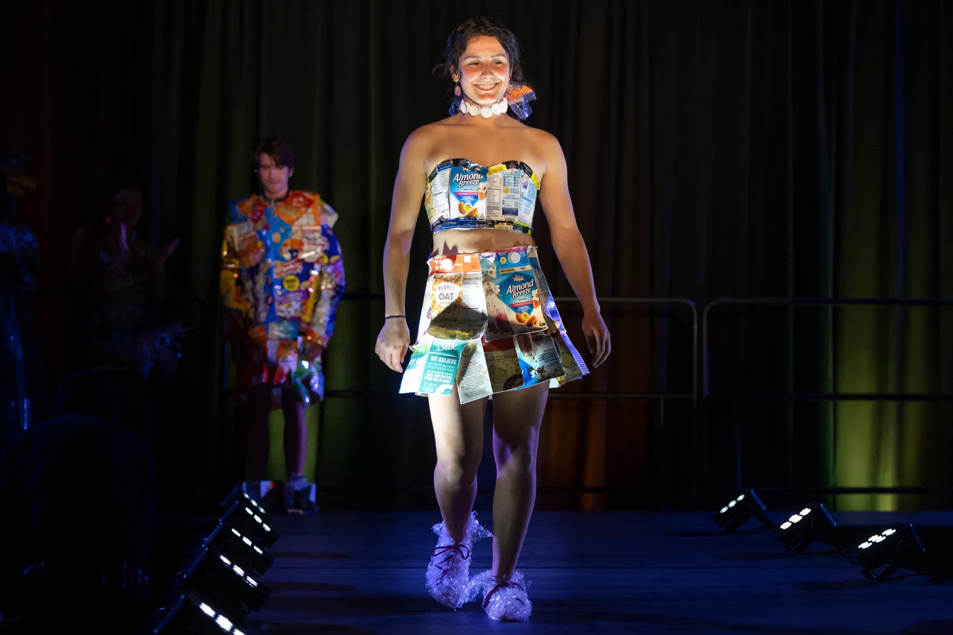 The annual Trashion Show, a fully in-person event for the first time since 209, was held on Nov. 16, 2022, in the Gray Athletic Building. (Phylllis Graber Jensen/Bates College