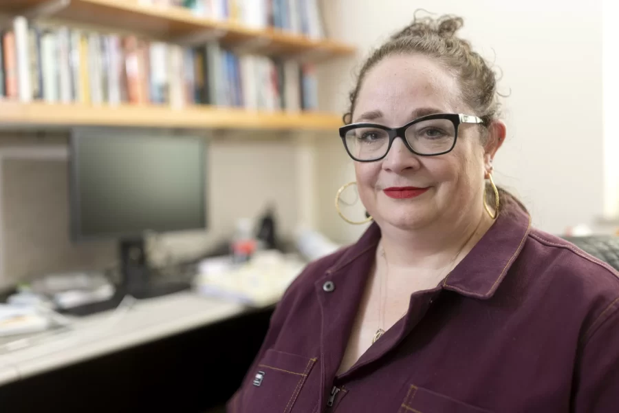 Professor of Anthropology Jennifer Hamilton in her Pettengill Hall office.