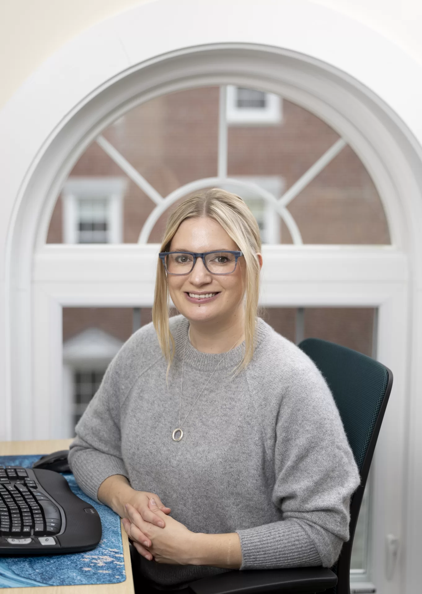 Assistant Professor of Mathematics Laura Storch in her Hathorn Hall office, Room 215.