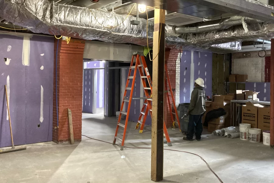 Once the entrance to the College Store, this doorway now leads to a future suite of Student Affairs offices. (Doug Hubley/Bates College)