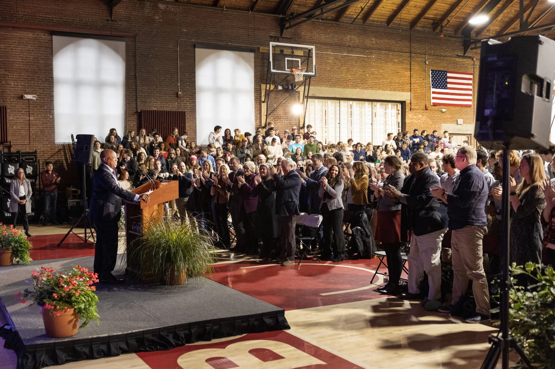 Moments from President-elect Garry W. Jenkins being welcomed to campus during a welcoming event at Alumni Gymnasium on March 7, 2023.(Theophil Syslo | Bates College)