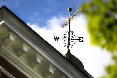 Scenes from early summer on the Bates campus Hathorn Hall weathervane