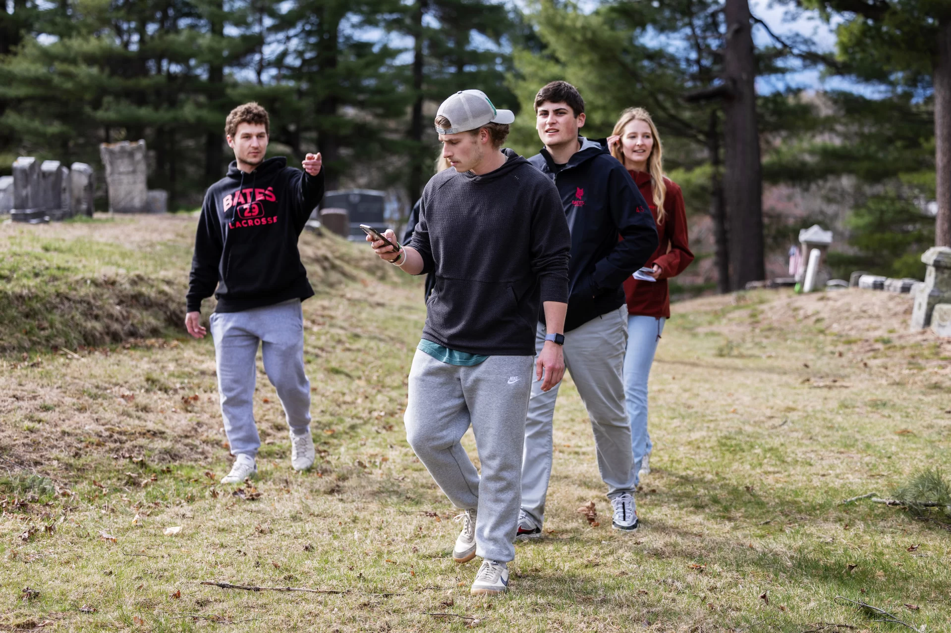 Moments from the Riverside Cemetery Historical Walking Tours on April 18, 2023. In the winter semester of 2023 students in the Public History in the Digital Age course designed walking tours of Riverside Cemetery. Each tour explores the past through the lives of people buried in Riverside.

(Theophil Syslo | Bates College)