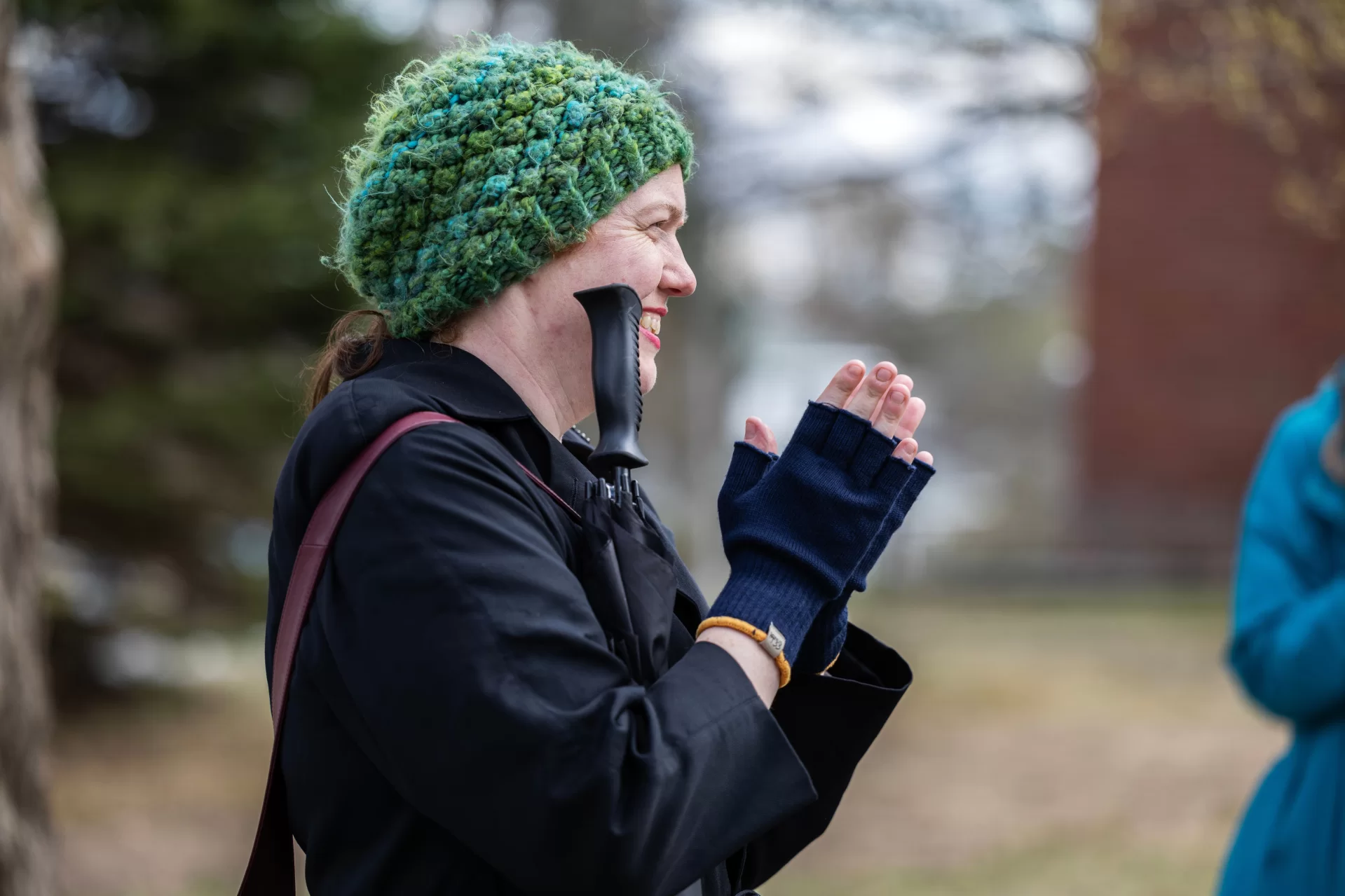 Moments from the Riverside Cemetery Historical Walking Tours on April 18, 2023. In the winter semester of 2023 students in the Public History in the Digital Age course designed walking tours of Riverside Cemetery. Each tour explores the past through the lives of people buried in Riverside. (Theophil Syslo | Bates College)