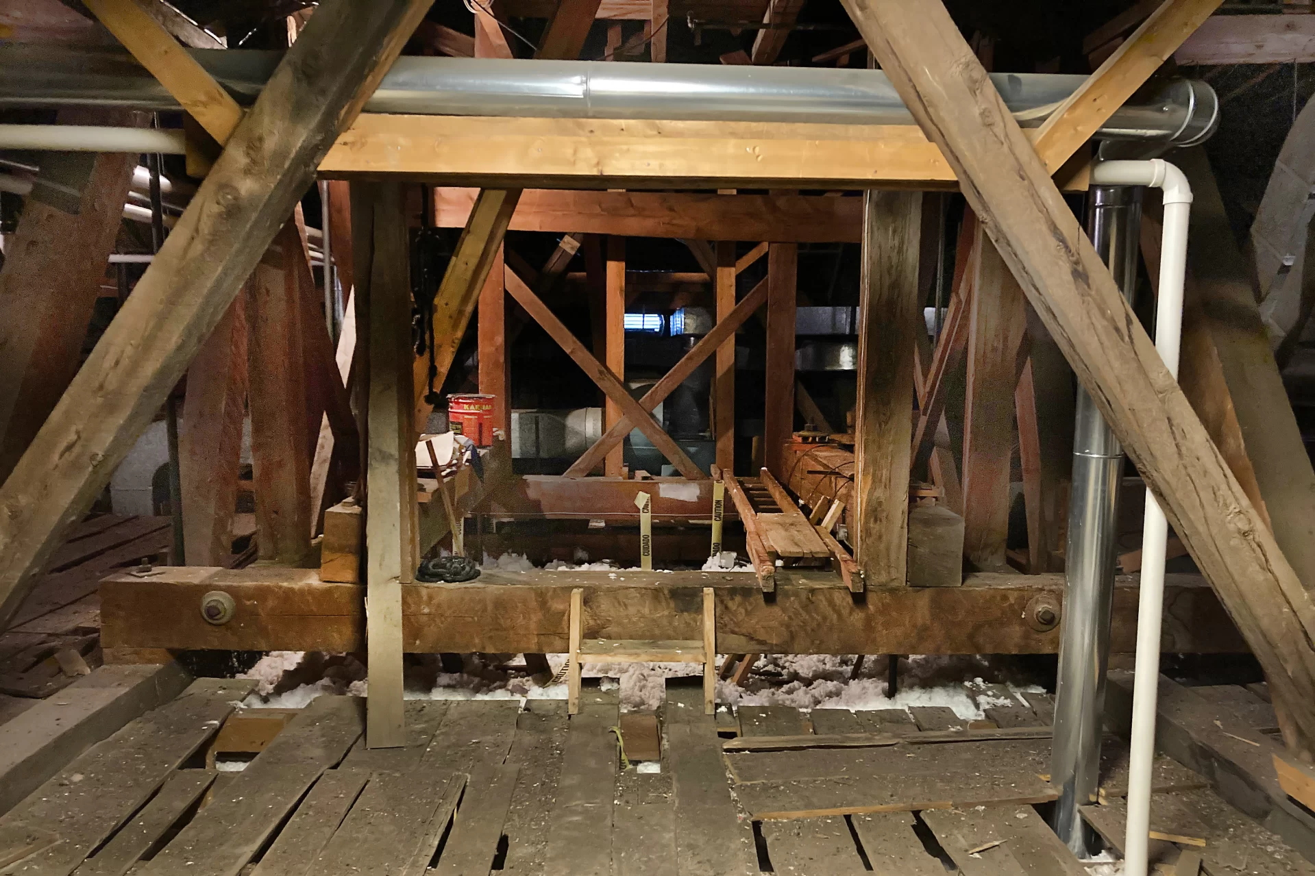 Hathorn Hall’s attic. (Doug Hubley/Bates College)