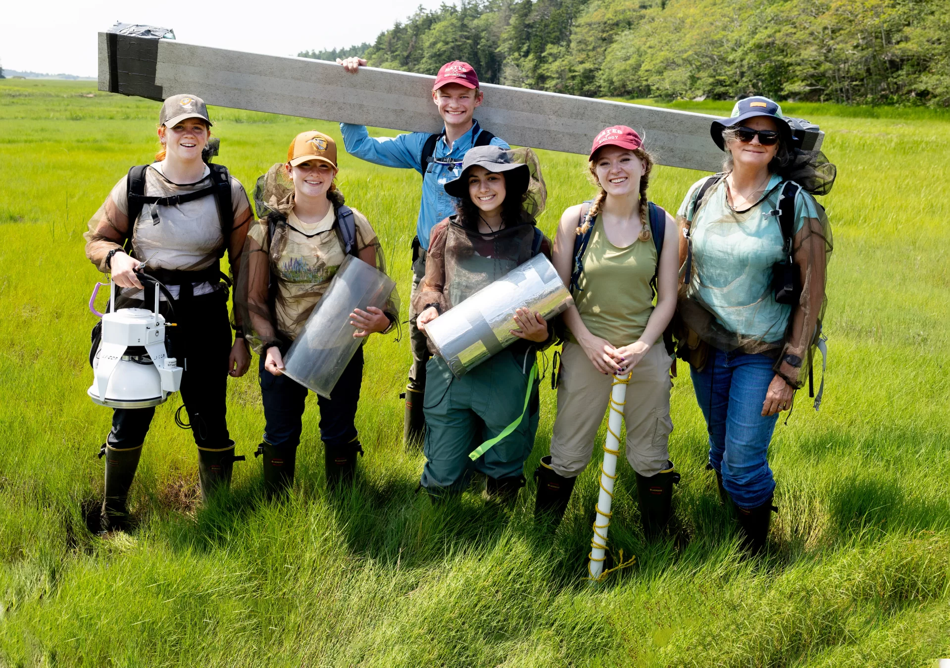 Professor of Earth and Climate Sciences Beverly Johnson takes her summer research students who are studying blue carbon cycling in salt marshes to Bates-MorseMountain in Phippsburg.