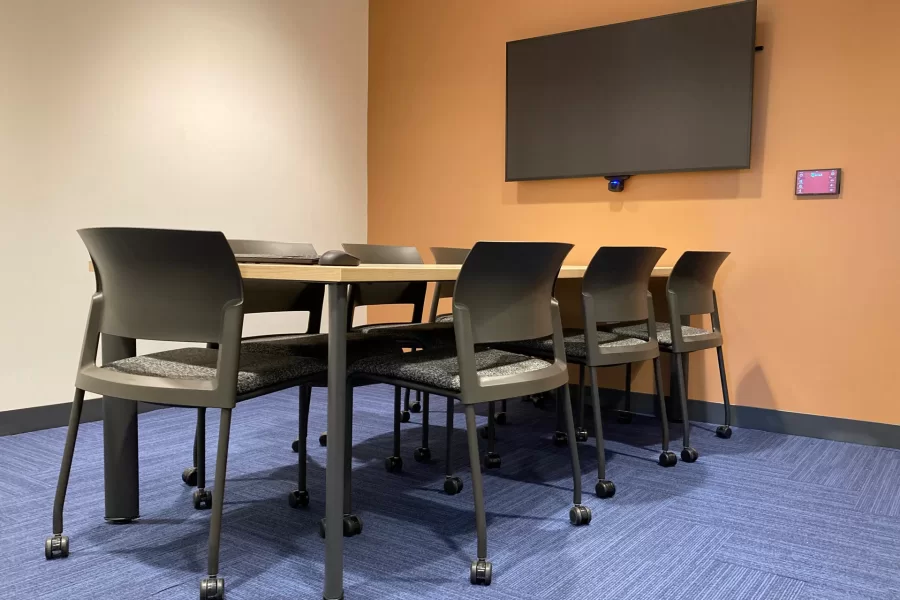 A new Purposeful Work interview room on Chase Hall’s second floor. (Doug Hubley/Bates College)