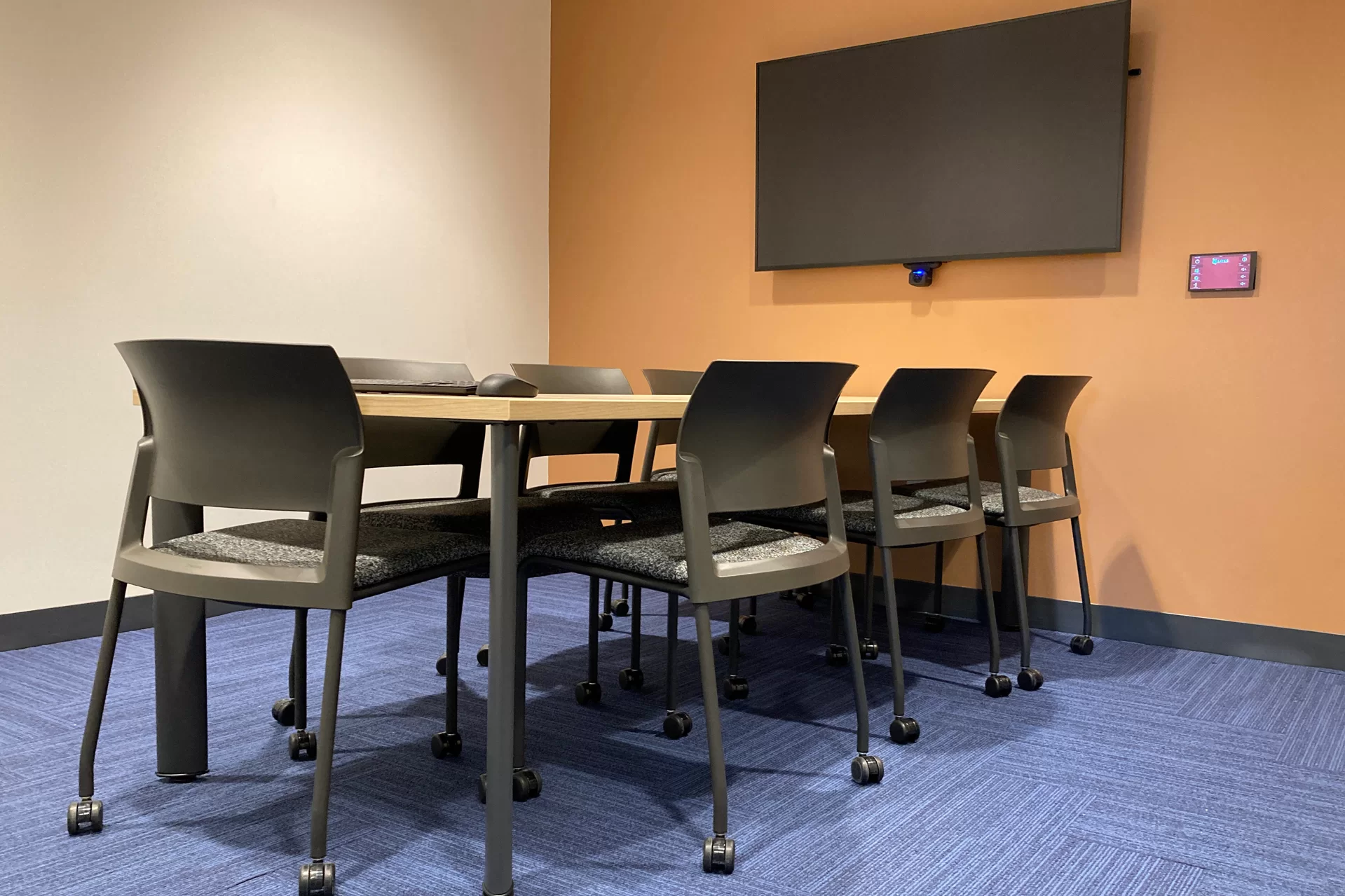 A Purposeful Work interview room on Chase Hall’s second floor. (Doug Hubley/Bates College)