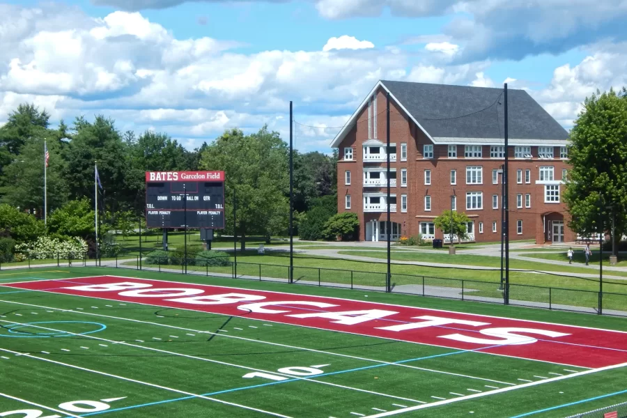 The north end of the newly resurfaced Garcelon Field. (Doug Hubley/Bates College)