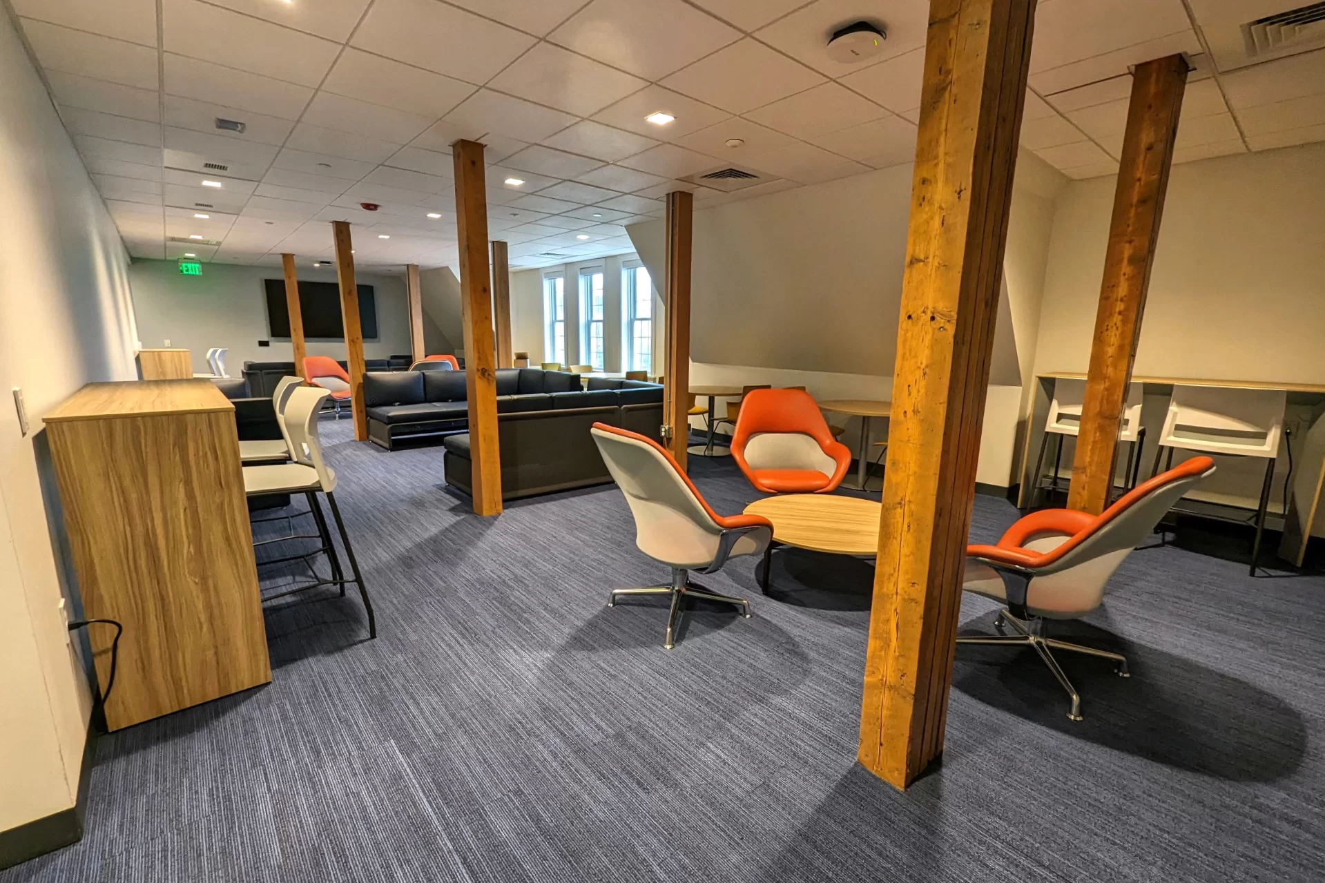 This second-floor lounge in Chase Hall is ready for use. (Kristi Mynhier/Bates College)