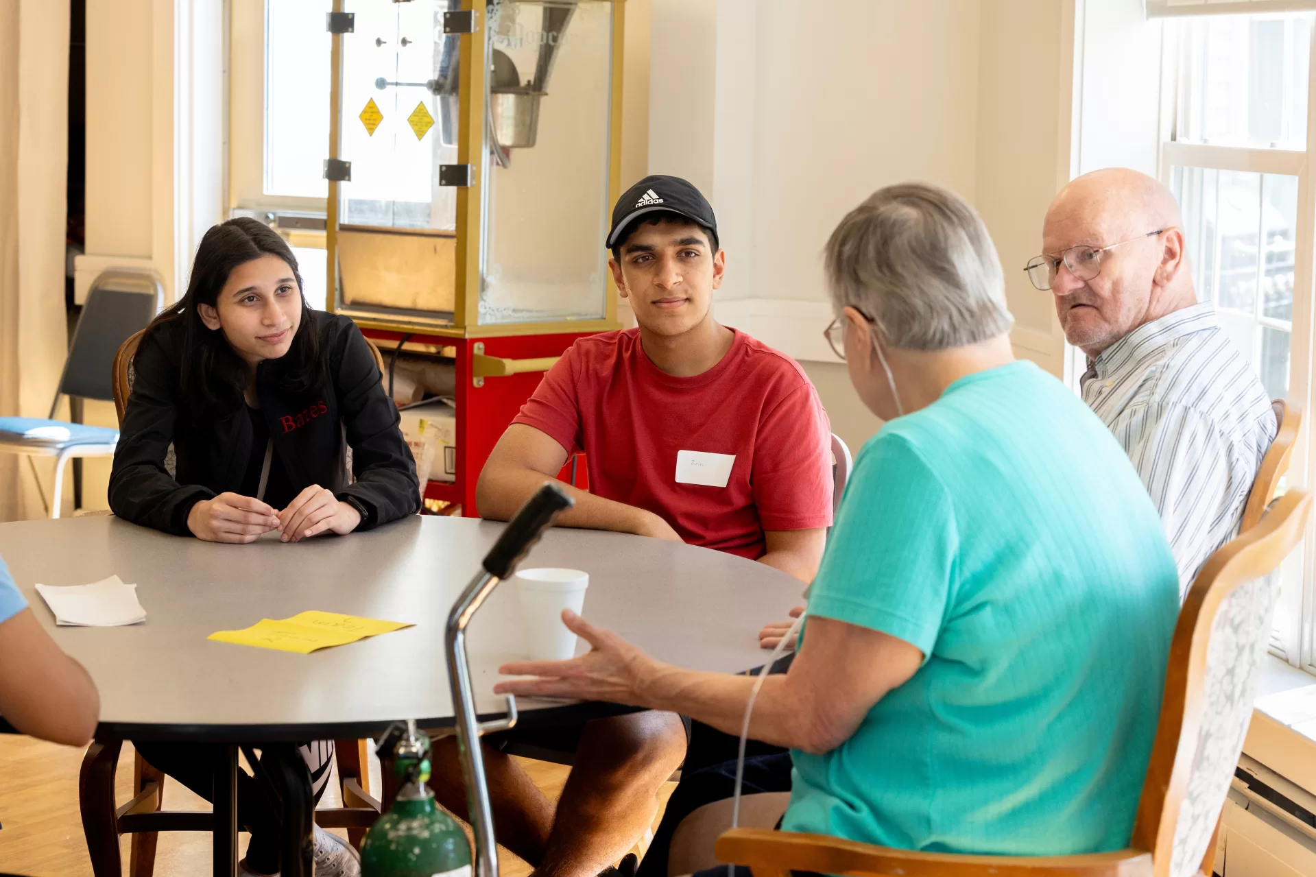 2023 AESOP trips with the Class of 2027 on Saturday, Sept. 2, 2023.

Community Engagement in L/A at Montello Heights.

An AESOP trip gave first-year students a chance to connect with the community and with folks who know Lewiston-Auburn better than most, residents of a nearby assisted-living facility.

The students met the seniors for board games and conversation, offering a unique blend of wisdom and youthful energy.