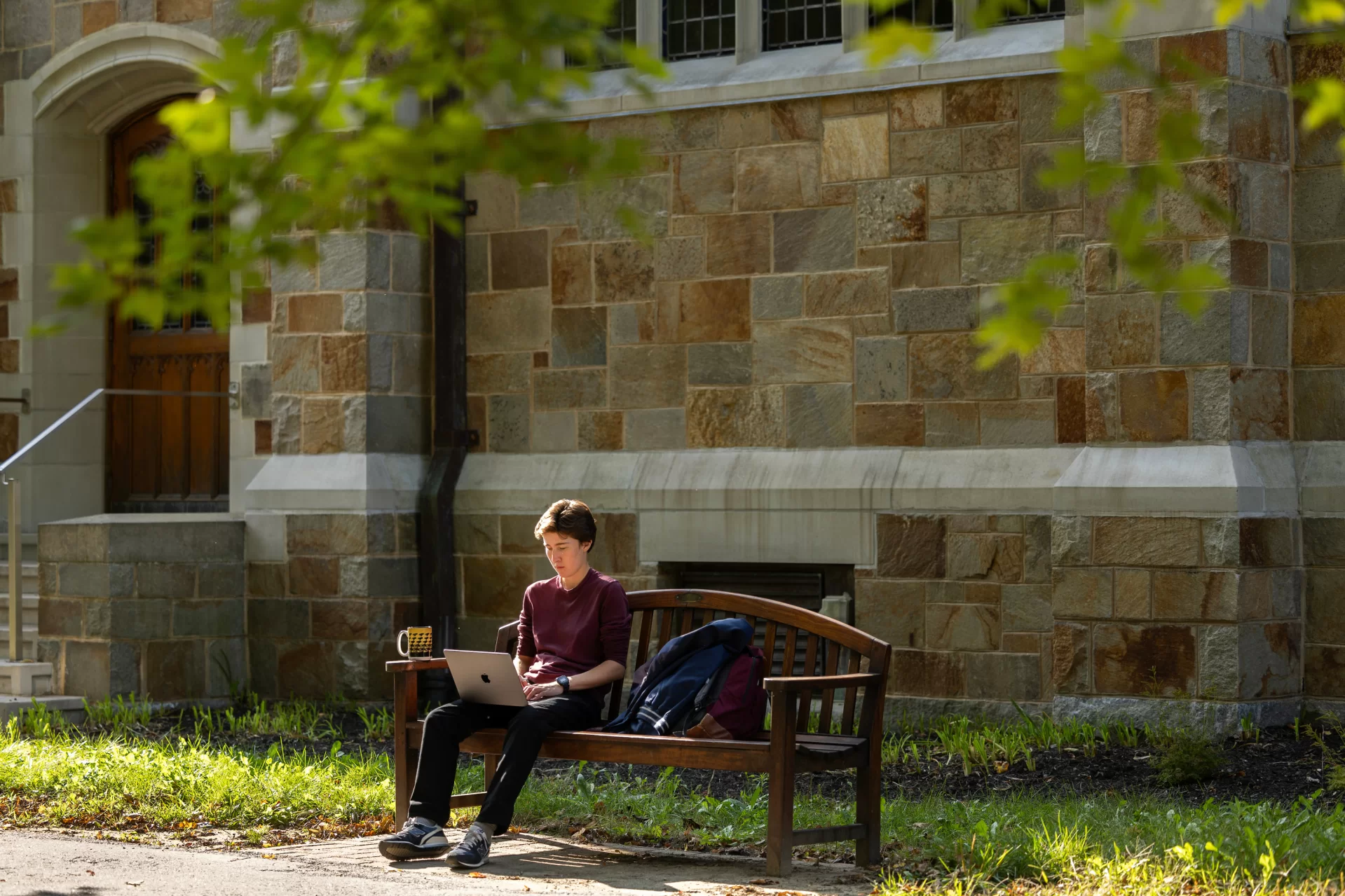 “I like this spot. I feel like the benches on this campus are pretty underrated.” In terms of outdoor seating options for the Bates bottom, the college’s colorful Adirondack chairs garner a lot of attention. But Lucia Pizarro ’24, an English major from Cranford, N.J., is a fan of the wood benches, like the one she chose next to Gomes Chapel. She’s sad when the benches hibernate for the winter (i.e., get put into storage by the grounds crew) but she’s enjoying the warmth while it “while it lasts.” Pizzaro was reading for her course, “Calling Bull: Data Literacy and Information Science,” taught by Associate Professor of Digital and Computational Studies Carrie Diaz Eaton, which teaches students how to spot, dissect, and publicly refutes false claims and inferences based on quantitative, statistical, and computational analysis of data.