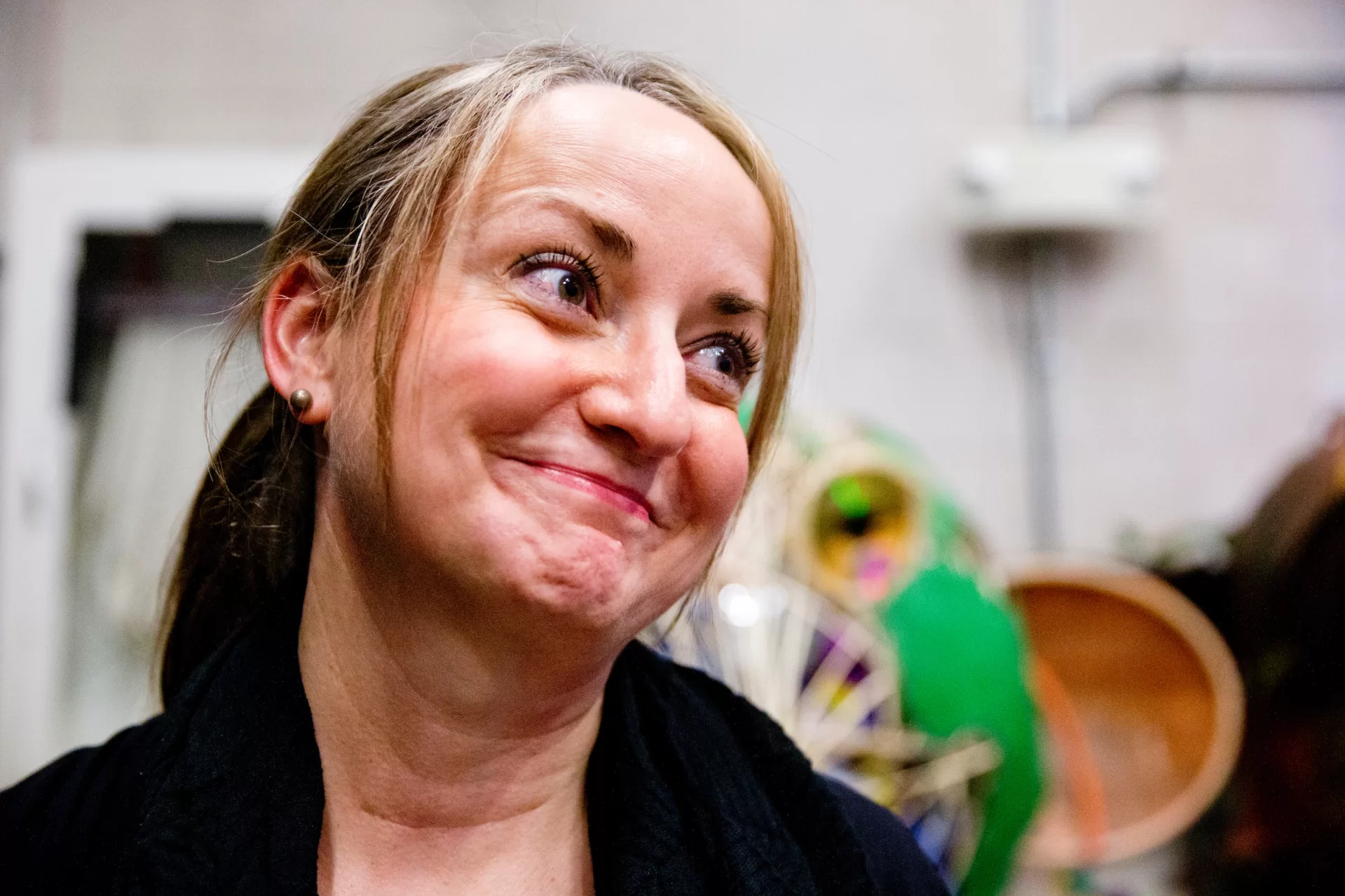 "As a teacher, I try to stay loose, light and fun by focusing on the joy of learning and creating. As a director, I expect professionalism, preparedness and dedication, while creating a safe, nurturing atmosphere for artistic experimentation."  

Katalin Vecsey, senior lecturer and vocal director for theater productions, conducting warm-up exercises backstage at Schaeffer Theatre, where will actors will appear “The Castle of Perseverance,” a medieval morality play directed and adapted by Max Pendergast ‘15 of Greenwich, Conn., for her senior thesis in theater, in performances at 7:30 p.m. Thursday, Friday and Monday, March 5, 6 and 9; and at 5 p.m. Saturday and 2 p.m. Sunday.