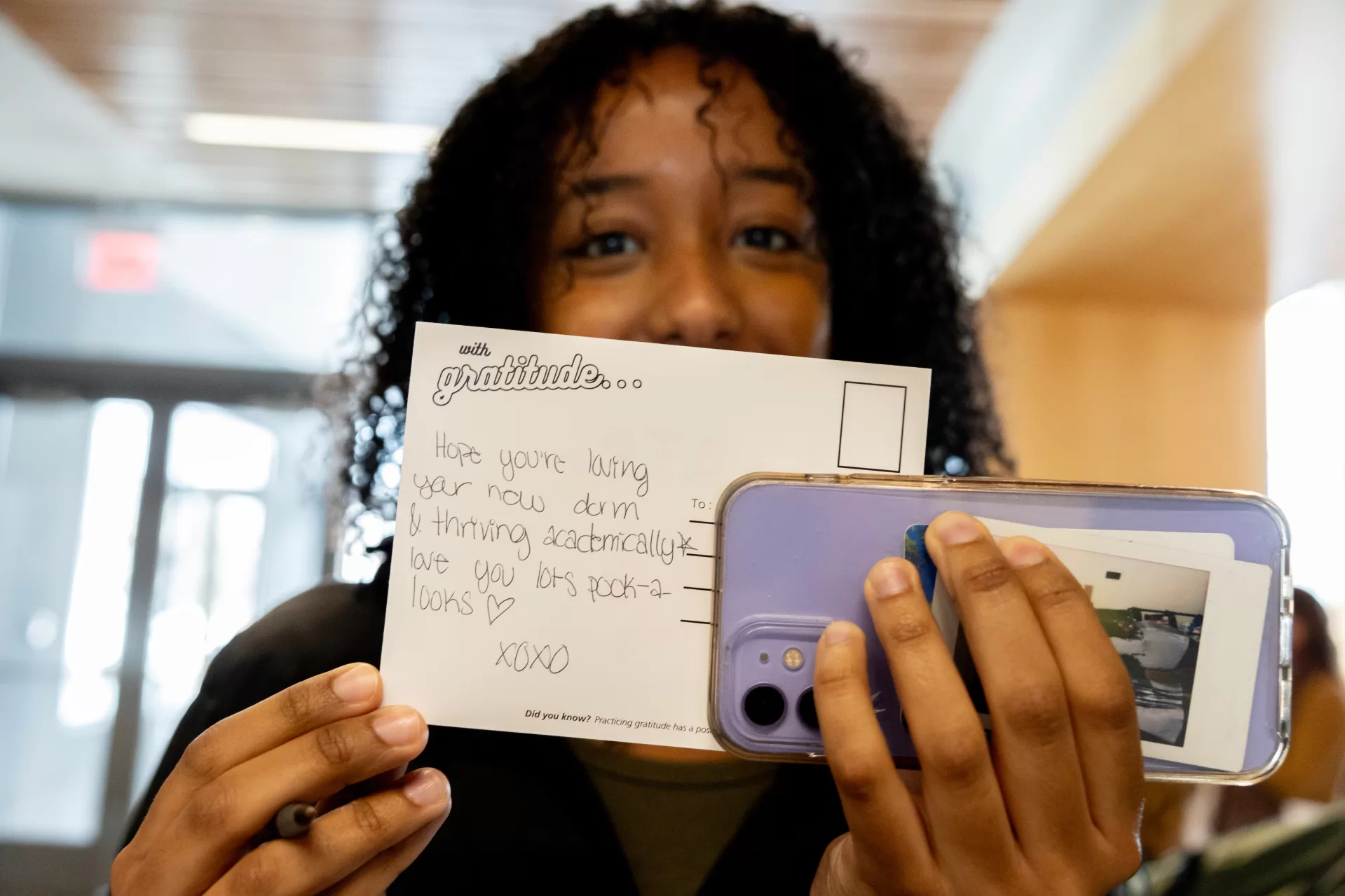 Asmayt Medhanie ’27 of Cambridge, Mass., poses with her message. Well-Being @ Bates presents: First Friday Notes Event date: Friday, Feb 2nd — 11:00-2:00 Location: Fireplace Lounge Stop by the Fireplace Lounge during lunch and join the Well-Being at Bates team in practicing gratitude by writing a postcard to someone you’re thankful for. Postage is on us — on or off-campus! For More Information Well-Being at Bates (Well-Being at Bates) (Well-Being at Bates (Well-Being at Bates)) healthservices@bates.edu 2077866199