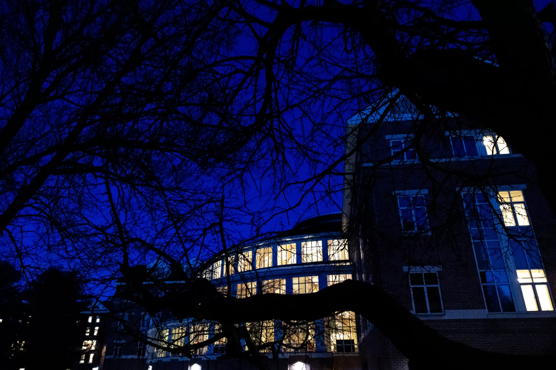 Pettengill Hall at dusk on Feb. 19, 2024.