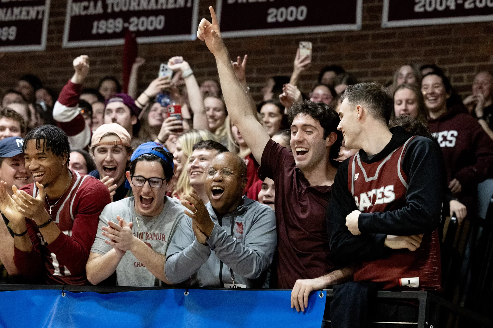 Bates defeated Widener Univeristiy 79-66 in Div III NCAA championship playoffs held in Alumni Gymnasium on March 2, 2024. 

President Garry W. Jenkins joins the fans  on th stage bleachers during the last 90 or so seconds at the end of the game after the gym chanted “We want Garry!.”